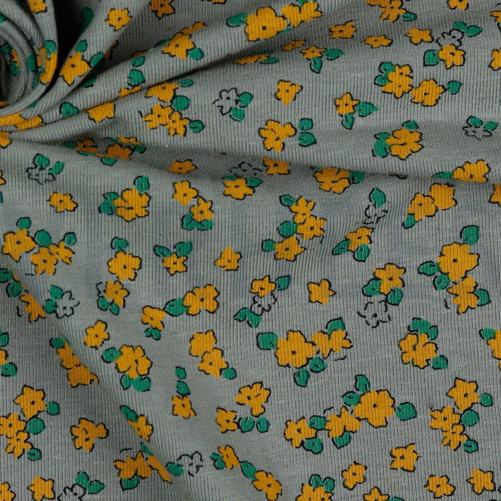 LEINEN JERSEY KLEINE BLUMEN GRAU #7