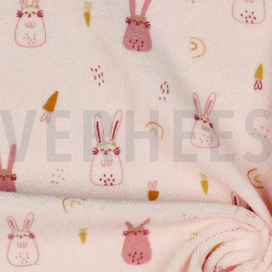 STRETCH TOWELLING BUNNIES LIGHT ROSE #7