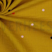 DOUBLE GAUZE EMBROIDERY DOTS OCHRE (thumbnail) #3