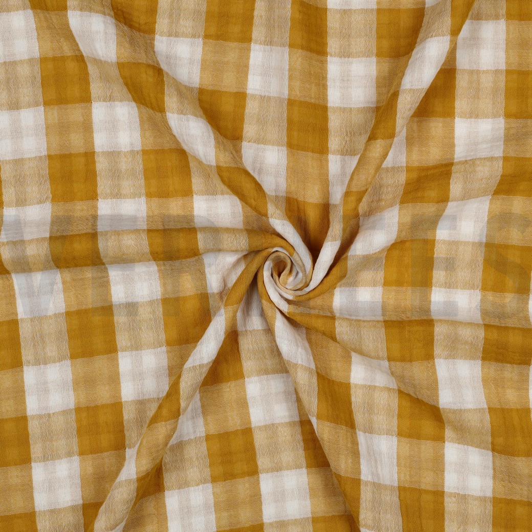 DOUBLE GAUZE DUBBELZIJDIGE RUITEN OKER #7