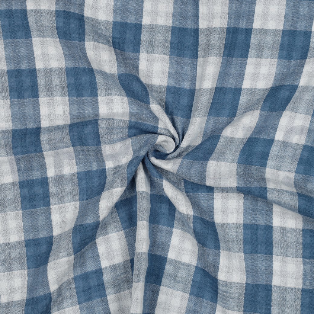 DOUBLE GAUZE DUBBELZIJDIGE RUITEN INDIGO #7