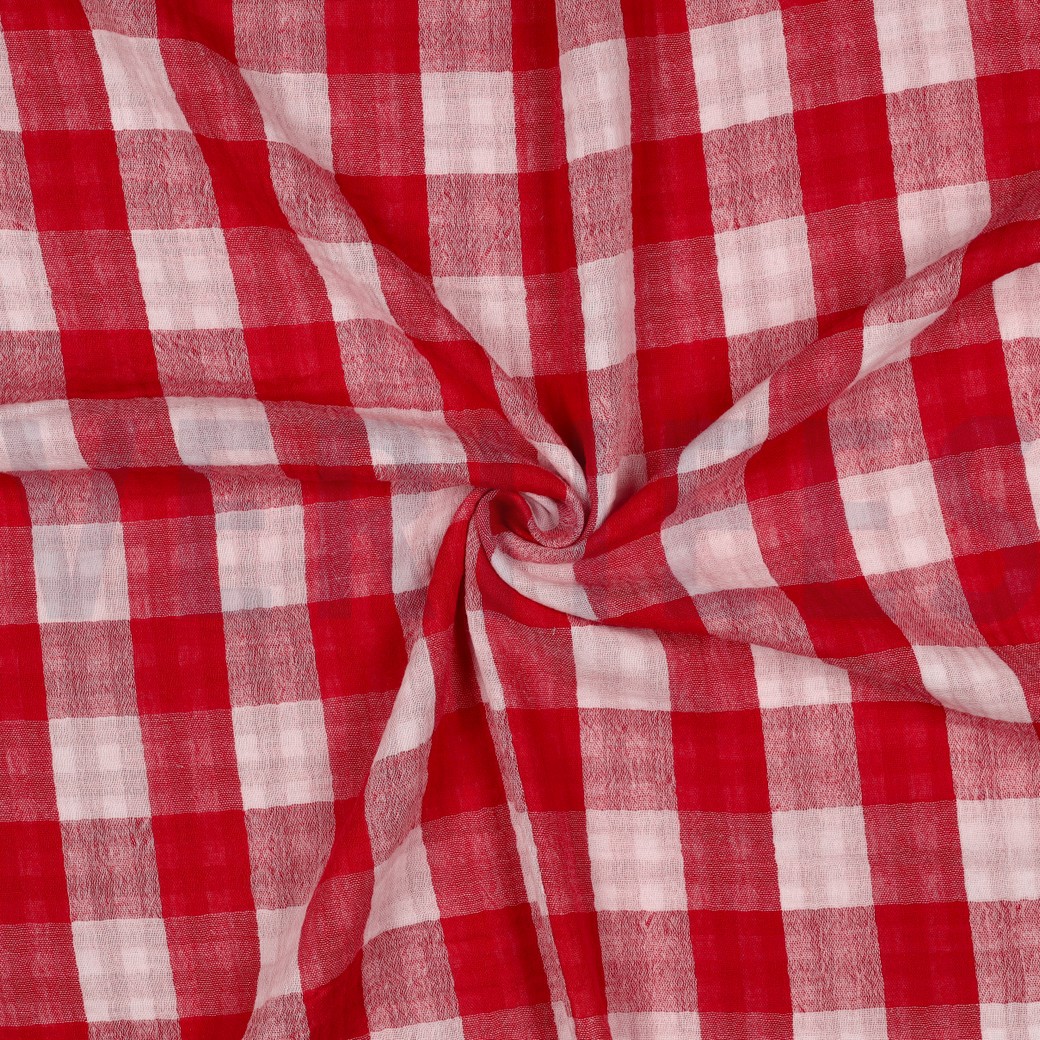 DOUBLE GAZE DE COTON DOUBLE FACE CARREAUX ROUGE #7