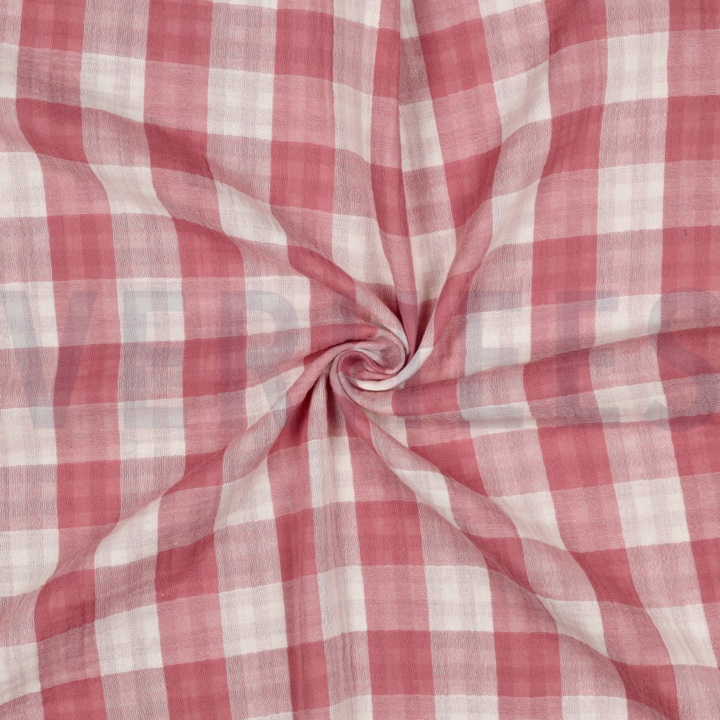DOUBLE GAUZE DUBBELZIJDIGE RUITEN MAUVE #7