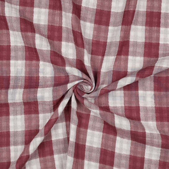 DOUBLE GAZE DE COTON DOUBLE FACE CARREAUX BOIS DE ROSE #7