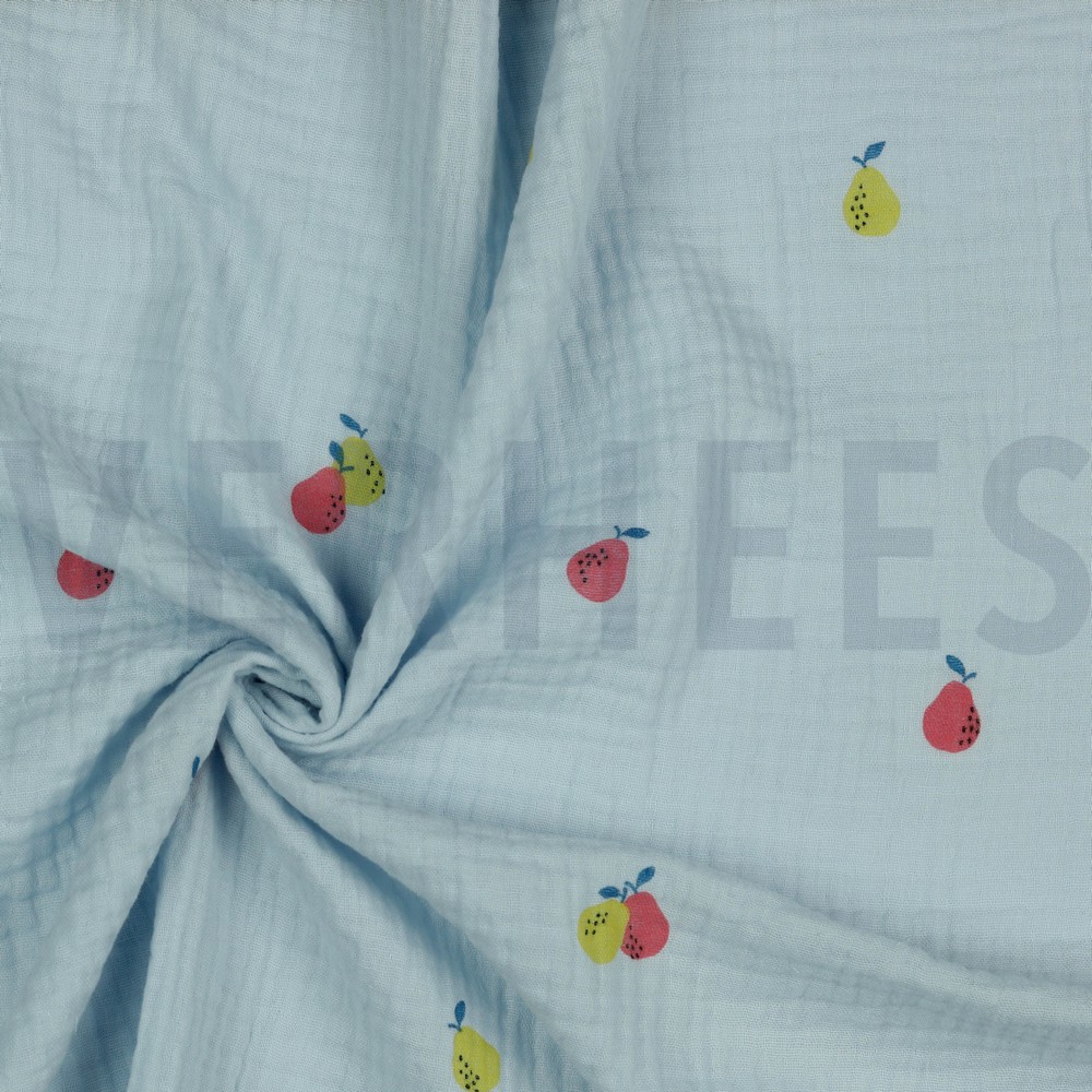 DOUBLE GAZE DE COTON POIRES BLEU CLAIR #7