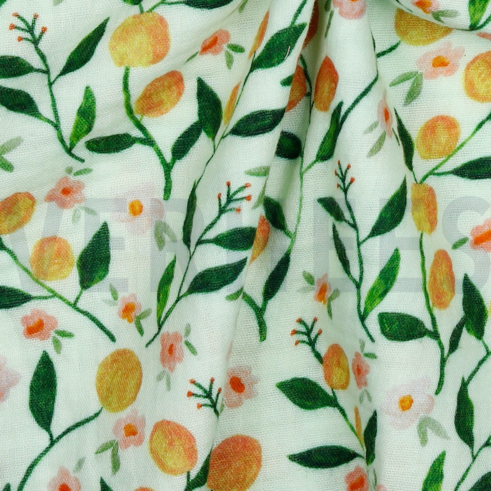 DOUBLE GAZE DE COTON FRUITS & FLEURS VERT DOUX #7