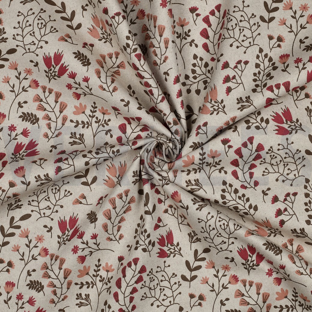 COATED CANVAS LINEN LOOK FLOWERS MAUVE #7