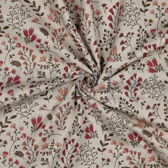 COATED CANVAS LINEN LOOK FLOWERS MAUVE #7