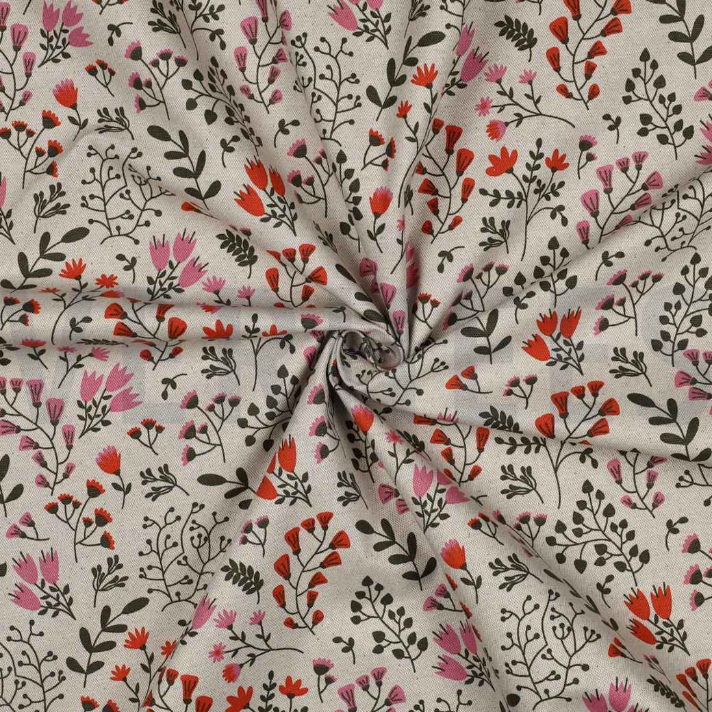 COATED CANVAS LINEN LOOK FLOWERS PINK #7