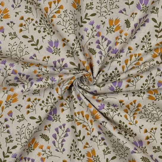 COATED CANVAS LINEN LOOK FLOWERS OCHRE #7