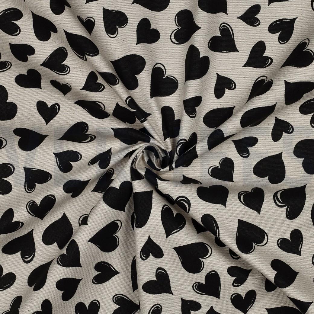 TOILE DÉCORATION ENDUIT LIN LOOK COEURS NOIR #7