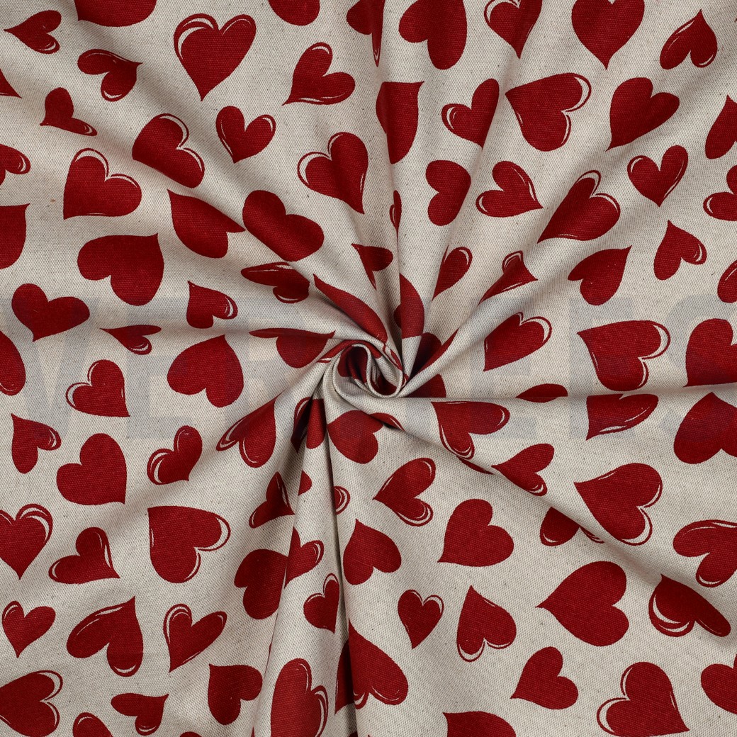 TOILE DÉCORATION ENDUIT LIN LOOK COEURS ROUGE #7