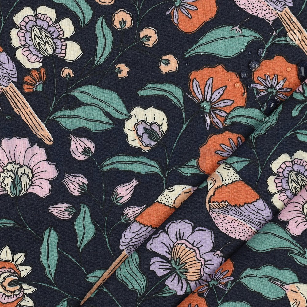 BESCHICHTETE BAUMWOLLE BLUMEN MARINEBLAU #7
