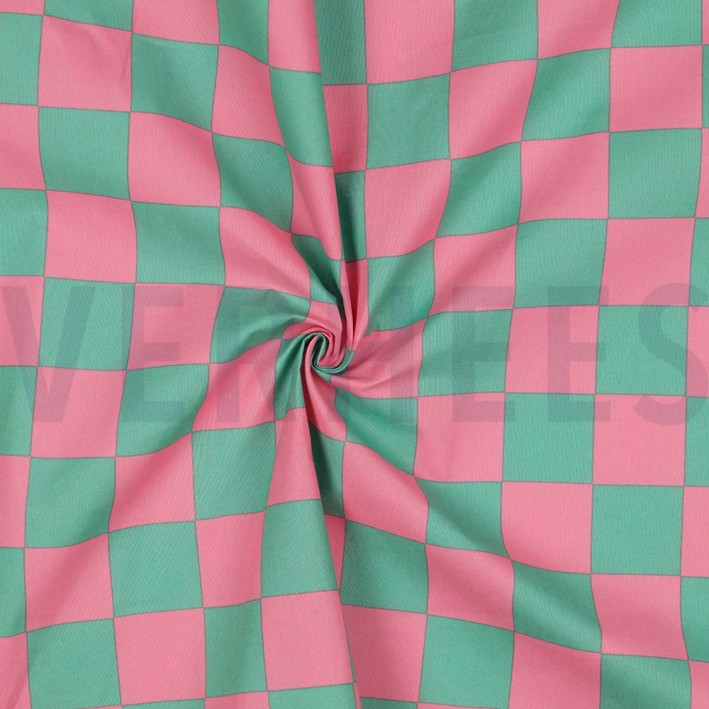 COTON ENDUIT CARREAUX VERT/ROSE #7