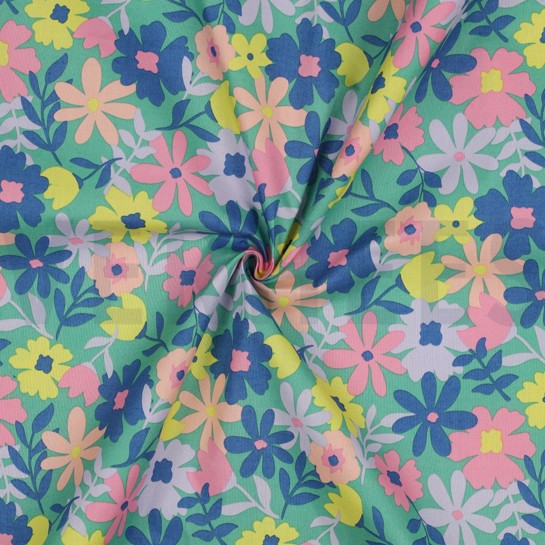 COTON ENDUIT FLEURS VERT #7