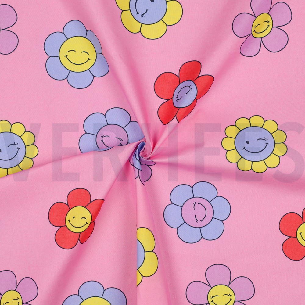 COATED COTTON HAPPY FLOWERS PINK #7