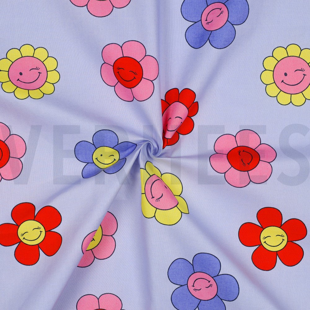 COTON ENDUIT FLEURS JOYEUSES BLEU CLAIR #7