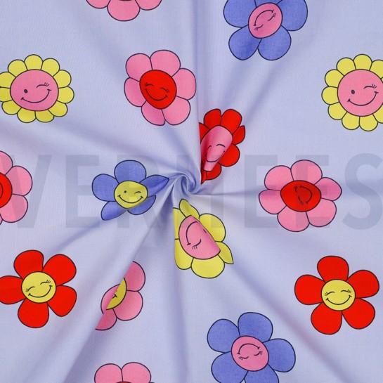 COTON ENDUIT FLEURS JOYEUSES BLEU CLAIR #7