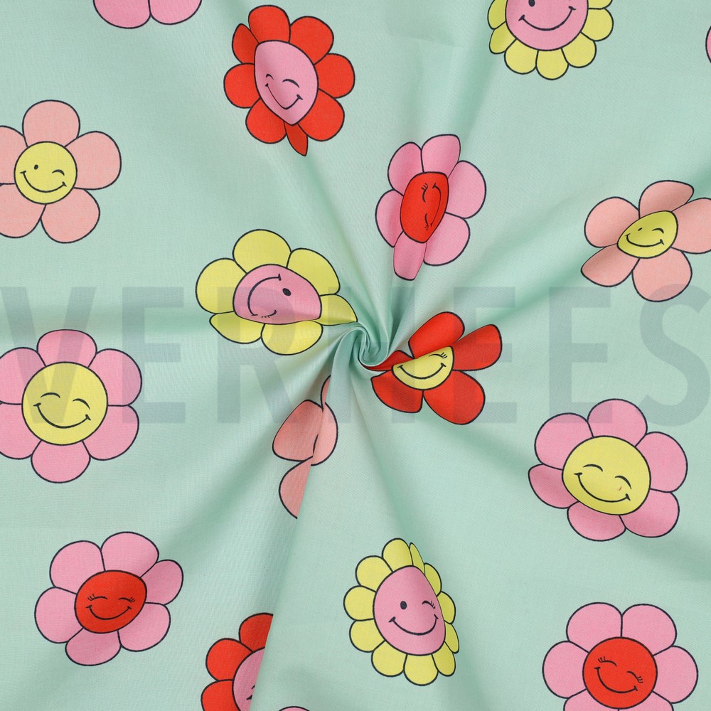 COATED KATOEN VROLIJKE BLOEMEN MINT #7