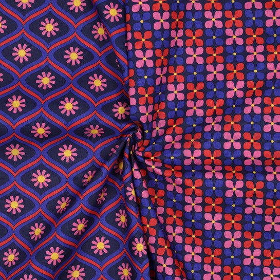 COATED KATOEN BLOEMEN MARINEBLAUW #7