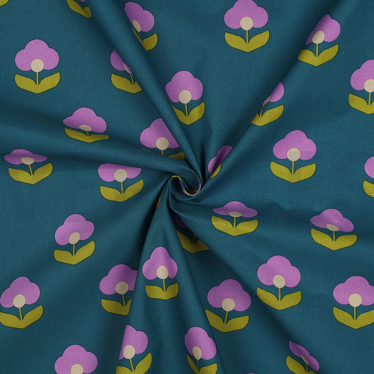 BESCHICHTETE BAUMWOLLE RETRO BLUMEN PETROL #7