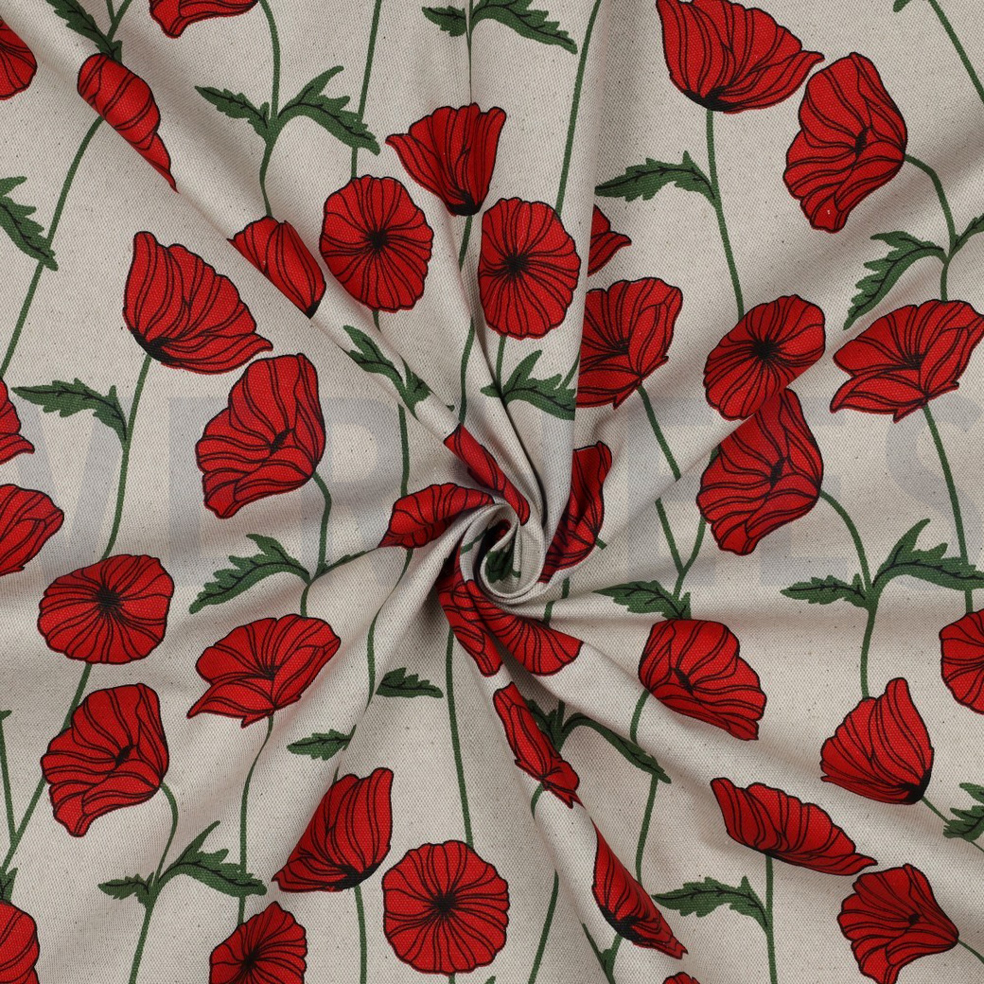 COATED CANVAS LINEN LOOK POPPY FLOWERS NATURAL (high resolution) #3