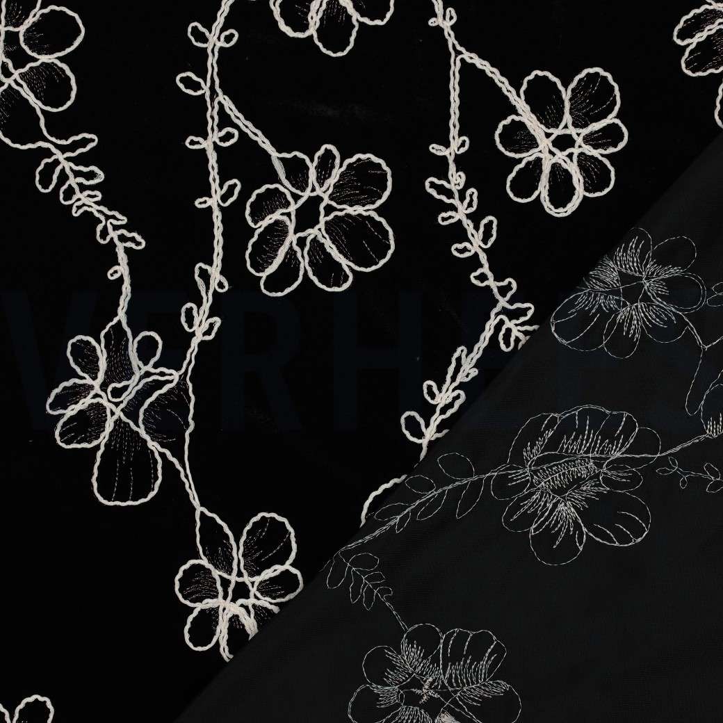 BREISEL FLUWEEL EMBROIDERY BLOEMEN ZWART #7