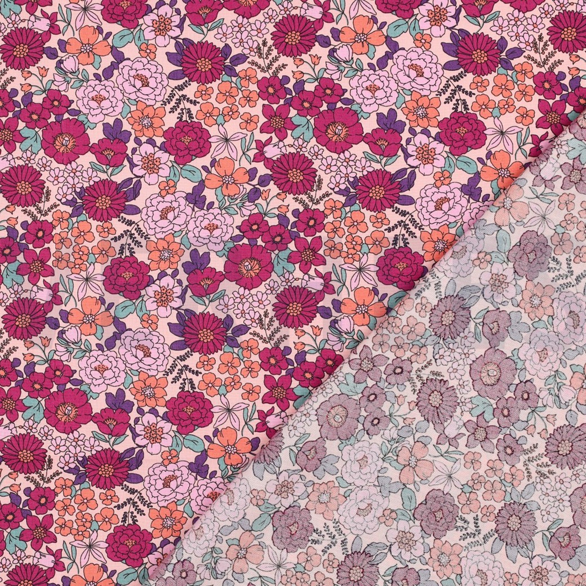 FEIN GEWEBTE BAUMWOLLPOPELINE BLUMEN FUCHSIA (high resolution) #4