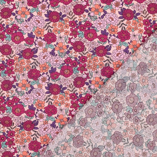 FEIN GEWEBTE BAUMWOLLPOPELINE BLUMEN FUCHSIA #7