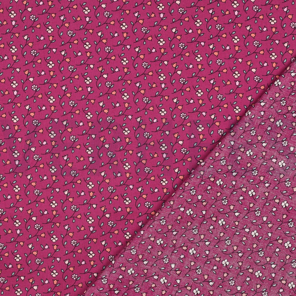 FIJNGEWEVEN KATOENEN POPLIN BLOEMEN FUCHSIA #7