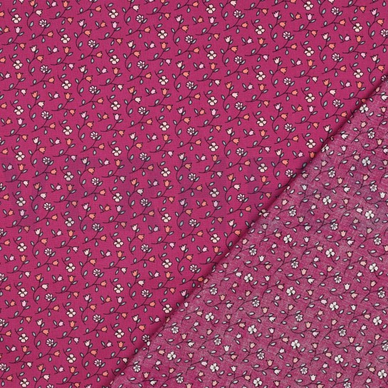 FEIN GEWEBTE BAUMWOLLPOPELINE BLUMEN FUCHSIA #7