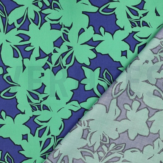 FEIN GEWEBTE BAUMWOLLPOPELINE BLUMEN BLAU/GRÜN #7