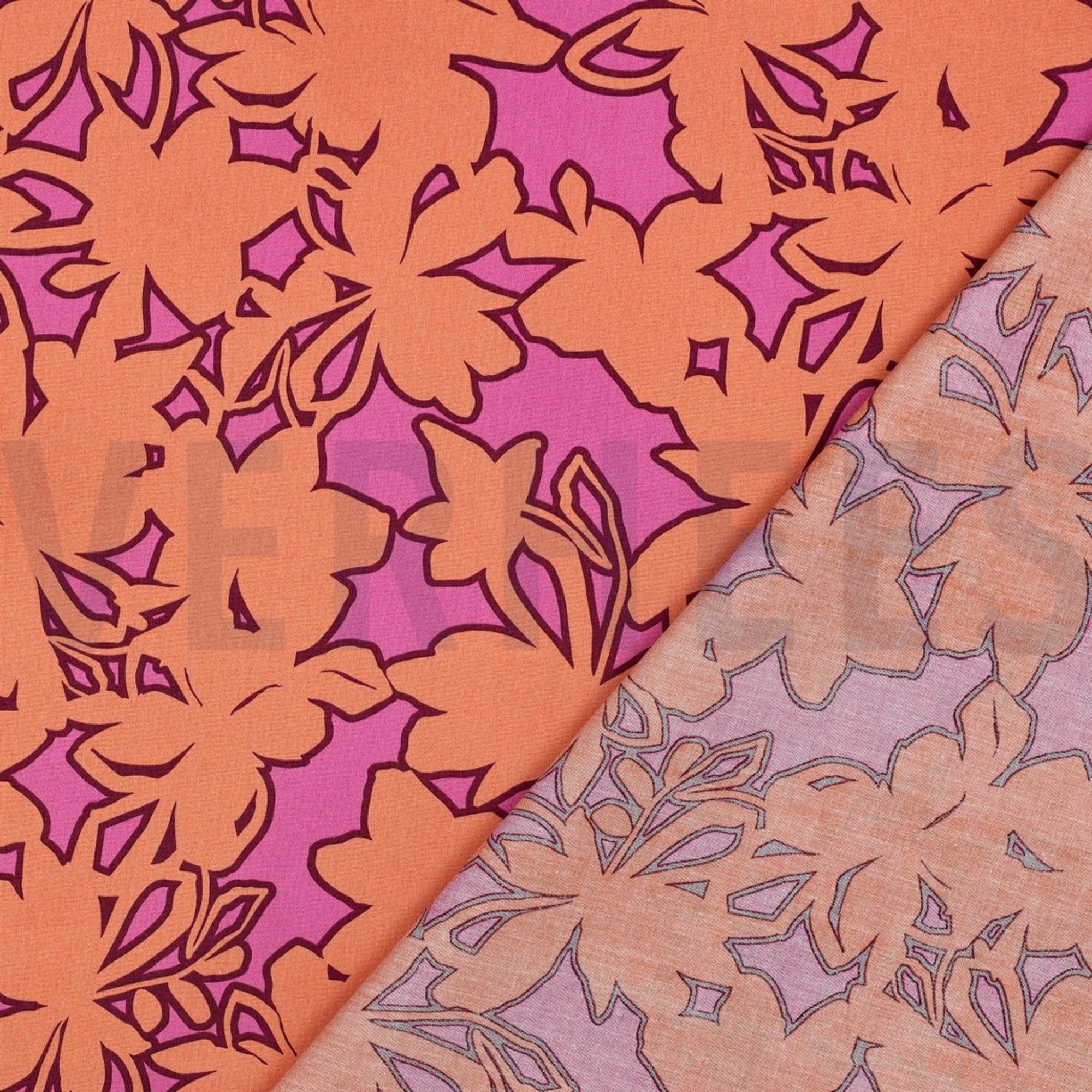 FEIN GEWEBTE BAUMWOLLPOPELINE BLUMEN ORANGE/ROSA (high resolution) #4