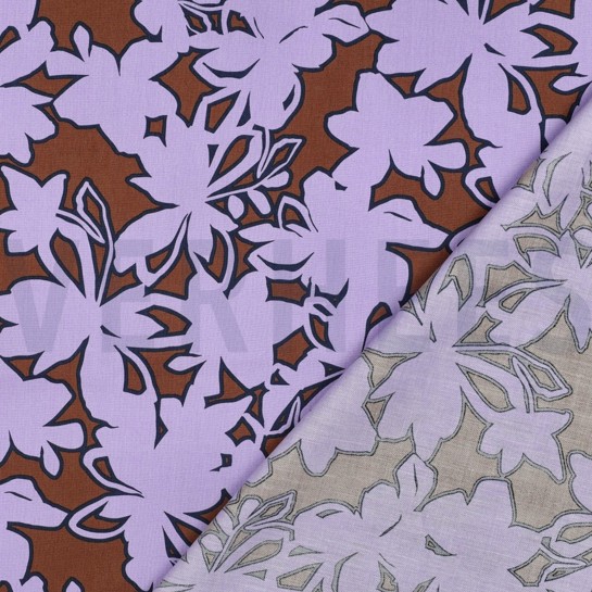 FEIN GEWEBTE BAUMWOLLPOPELINE BLUMEN BRAUN/LILA #7