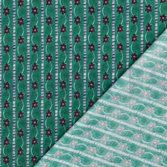 FEINCORD DIGITAL BLUMEN GRÜN #7