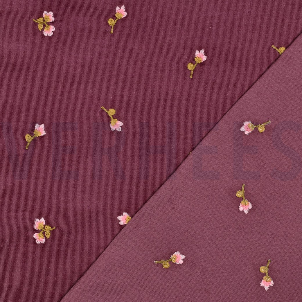 FEINCORD STICKEREI BLUMEN ROSA #7