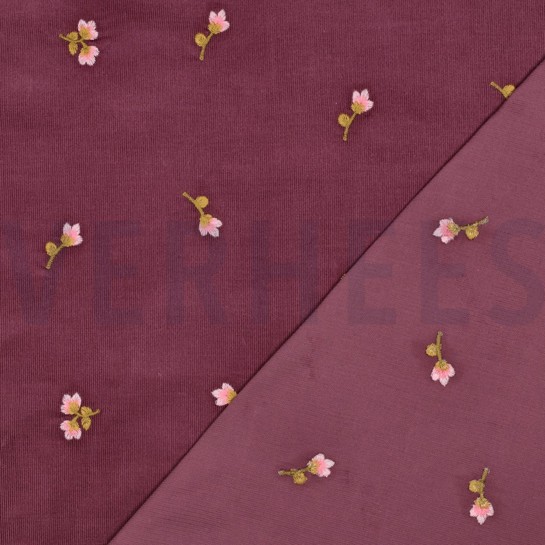 FEINCORD STICKEREI BLUMEN ROSA #7