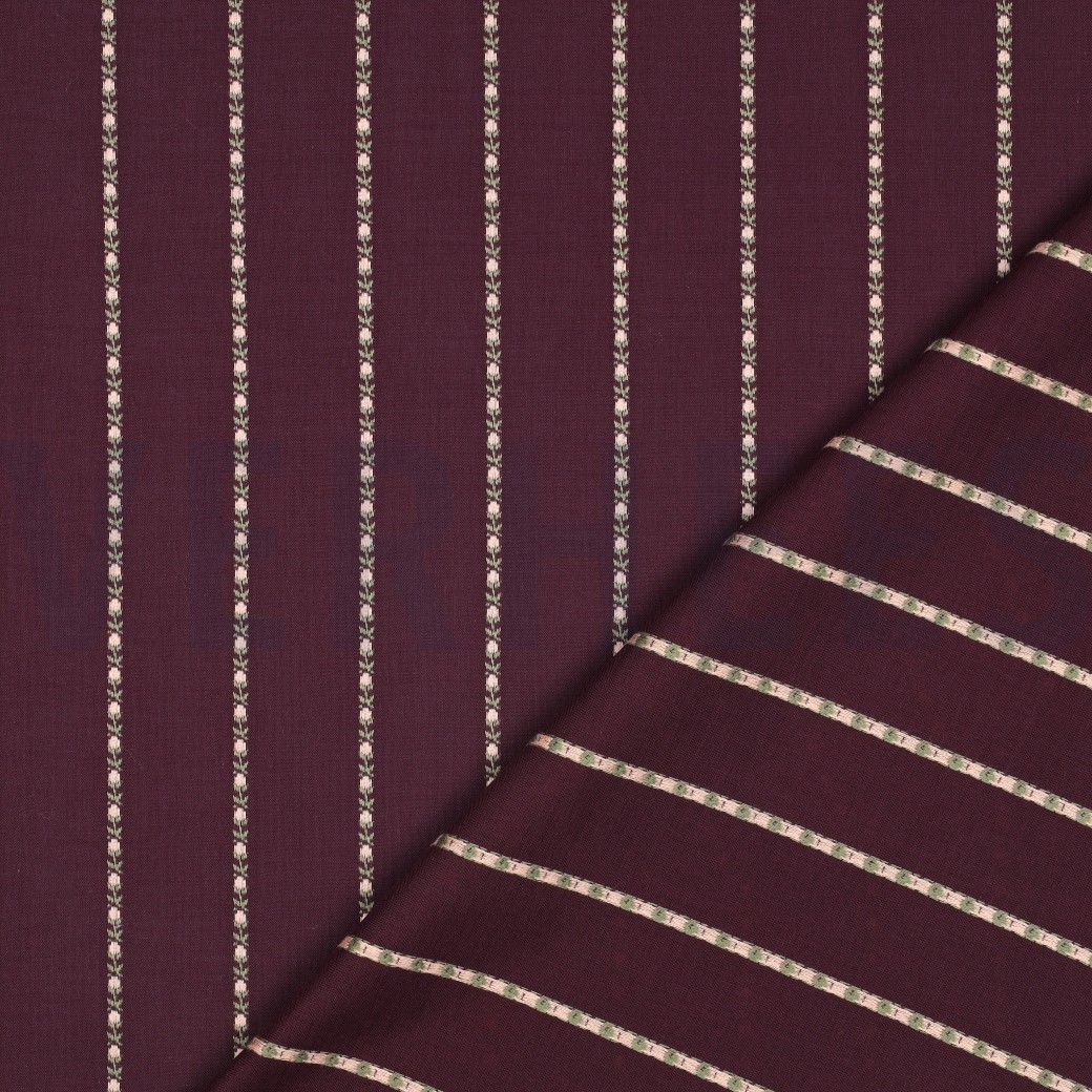 COTTON DOBBY FLOWERS & STRIPES BURGUNDY #7