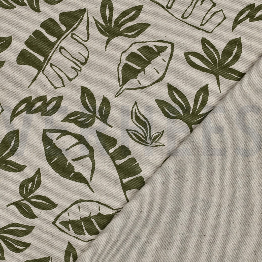 TOILE DÉCORATION LIN LOOK FEUILLES VERT ARMÉE #7
