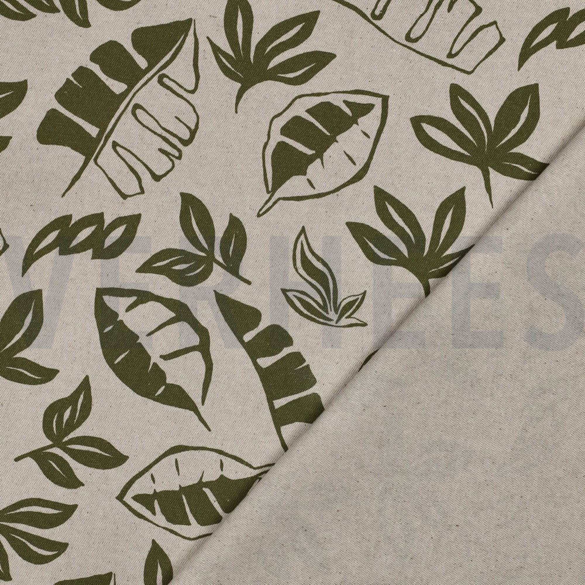 TOILE DÉCORATION LIN LOOK FEUILLES VERT ARMÉE (high resolution) #4