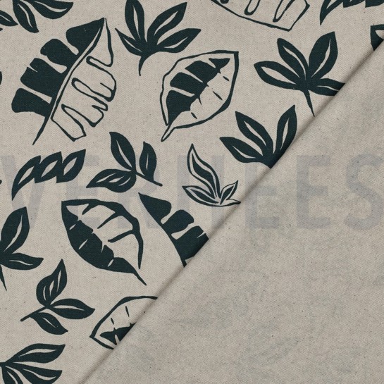 TOILE DÉCORATION LIN LOOK FEUILLES PÉTROLE FONCÉ #7