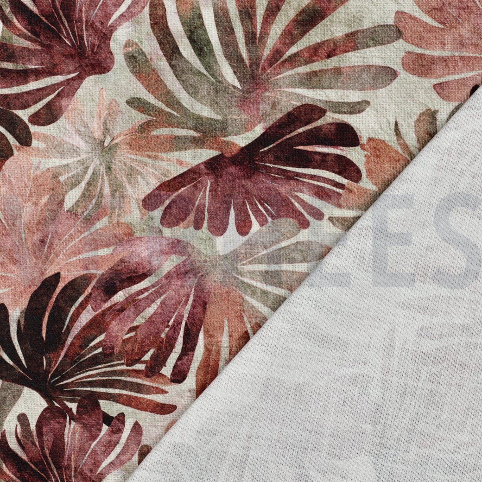 TOILE DÉCORATION SLUB DIGITAL FEUILLES BORDEAUX (high resolution) #4