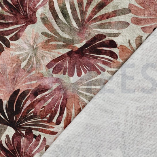 TOILE DÉCORATION SLUB DIGITAL FEUILLES BORDEAUX #7