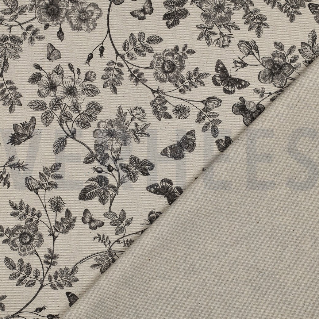 CANVAS LINEN LOOK DIGITAL FLOWERS BLACK #7