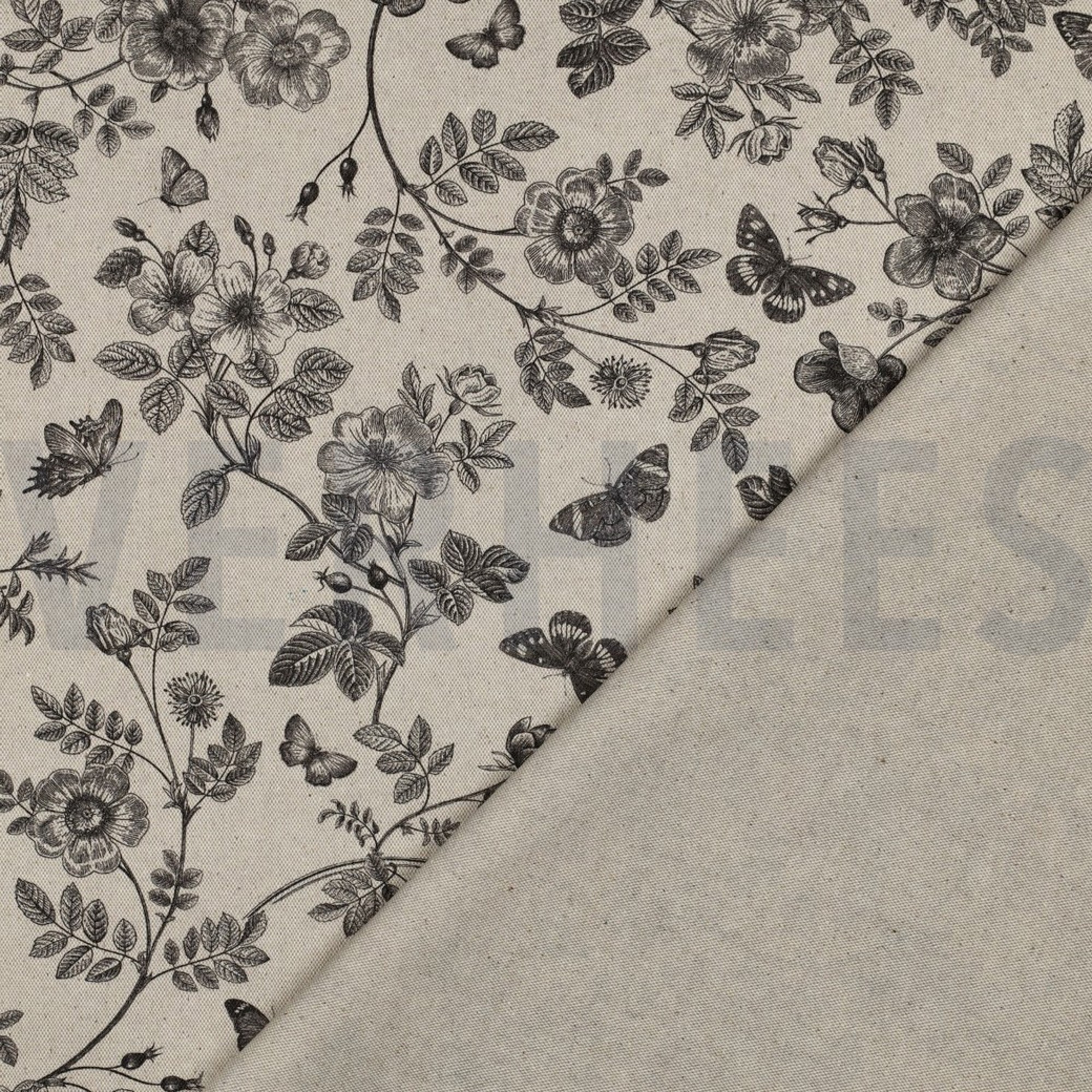 CANVAS LINEN LOOK DIGITAL FLOWERS BLACK (high resolution) #4