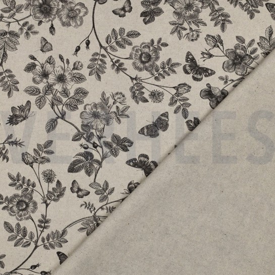 CANVAS LINEN LOOK DIGITAL FLOWERS BLACK #7
