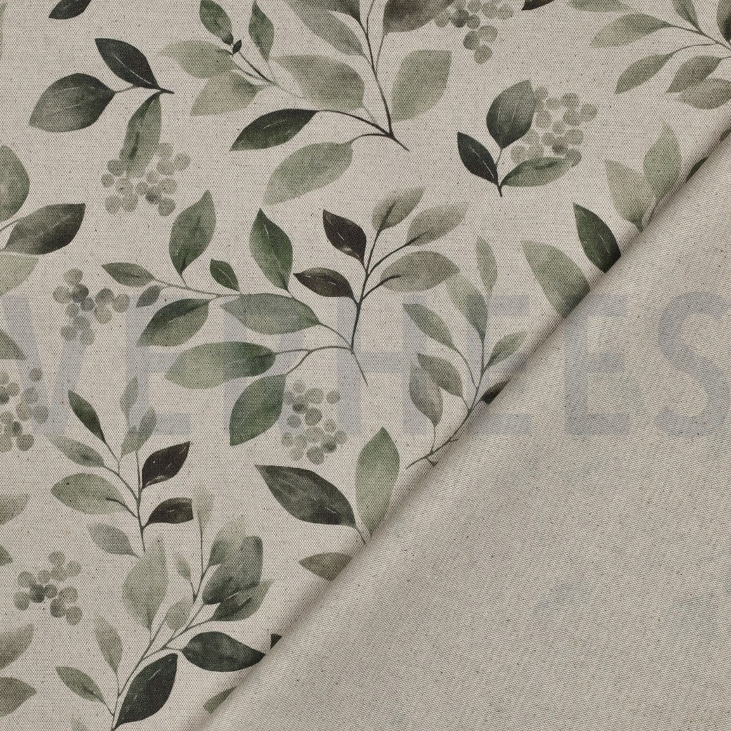 TOILE DÉCORATION LIN LOOK DIGITAL FEUILLES NATUREL #7