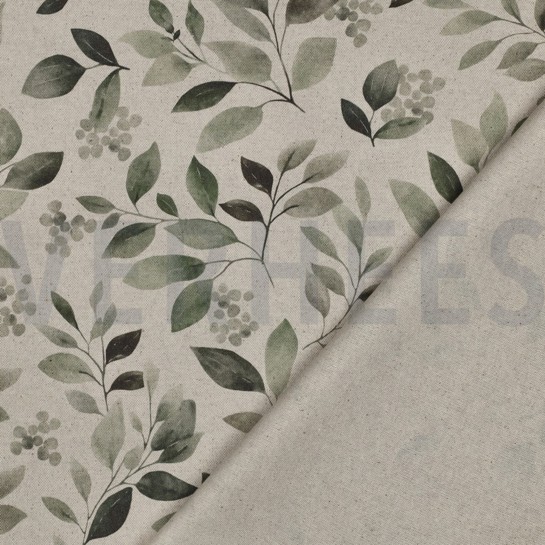 TOILE DÉCORATION LIN LOOK DIGITAL FEUILLES NATUREL #7