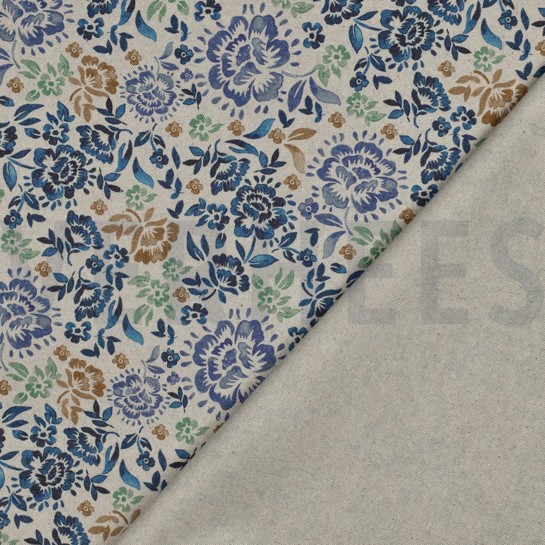 CANVAS LINEN LOOK DIGITAL FLOWERS BLUE #7