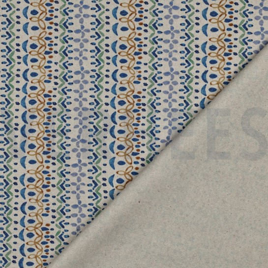 CANVAS LINEN LOOK DIGITAL FLOWERS BLUE #7